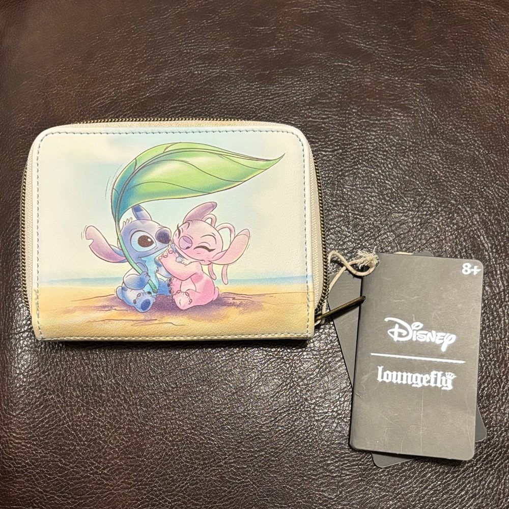 Loungefly Blue Pink Stitch & Angel Leaf Zip Wallet